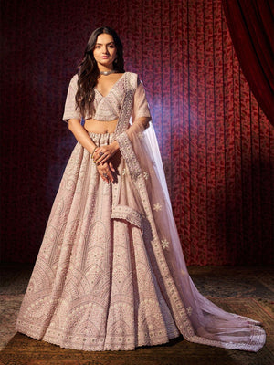 Rajwada Pink Silk Blend Embroidered Semi-Stitched Lehenga For Women