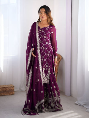 Rajwada Purple Georgette Embroidered Kurta Set For Women