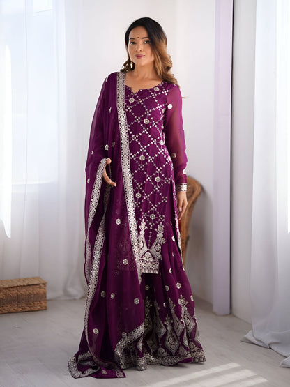 Rajwada Purple Georgette Embroidered Kurta Set For Women