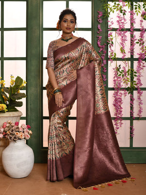 Rajwada Purple Soft Silk Woven Saree With Unstitched Blouse For Women