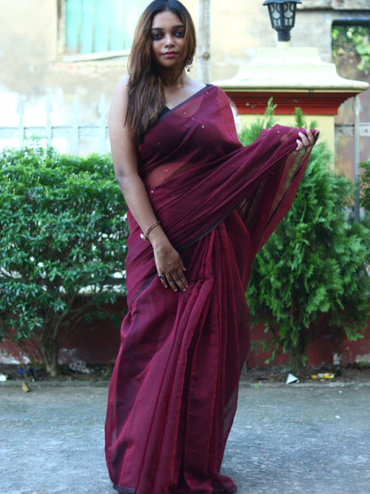 Rajwada Maroon Cotton  Saree  With Unstitched Blouse for Women