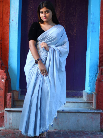 Rajwada Light Grey Cotton  Saree  With Unstitched Blouse for Women