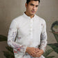 Rajwada White Viscose Silk Embroidered Stitched Kurta For Men