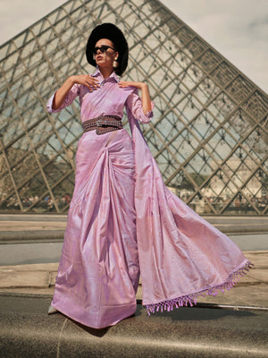 Rajwada Purple Silk Blend Woven Saree With Unstitched Blouse For Women