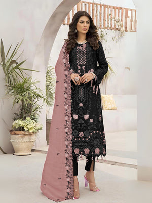 Rajwada Black Georgette Embroidered Semi-Stitched Kurta Set For Women