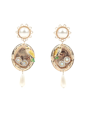 Rajwada White Dangler Earring With Birdie For Women