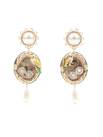 Rajwada White Dangler Earring With Birdie For Women