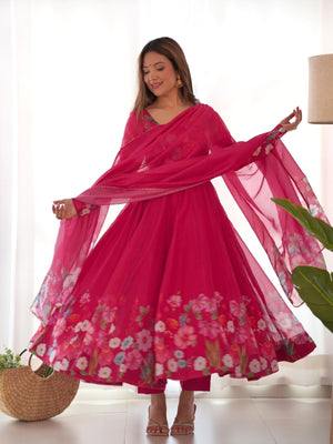 Rajwada Pink Georgette Printed Stitched Kurta Set For Women