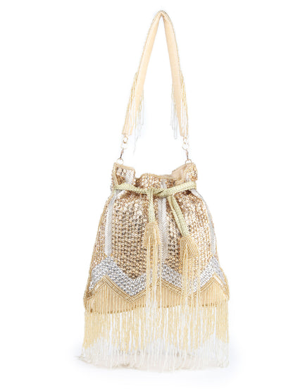 Rajwada Women Gold And Sliver Designer Potli Bag