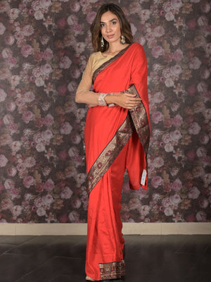 Rajwada Red Lace Embroidered Crepe Saree for Women