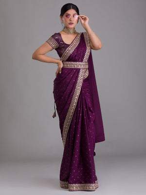 Rajwada Purple Embroidered Art Silk Saree With Unstitched Blouse For Women