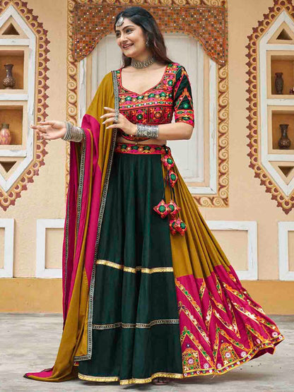 Rajwada Multicolor Rayon Embroidered Stitched Lehenga With Blouse For Women