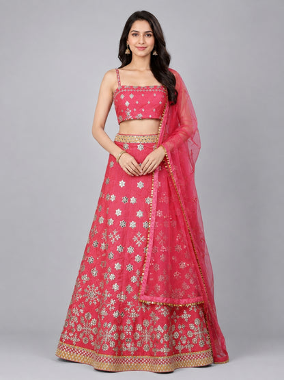 Pink Silk Blend Embellished Lehenga
