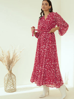 Rajwada Pink Rayon Stitched Printed Indo Western Dress For Women