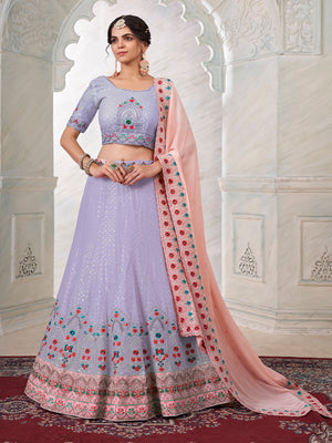 Rajwada Purple Georgette Embroidered Semi Stitched Lehenga With Unstitched Blouse for Women