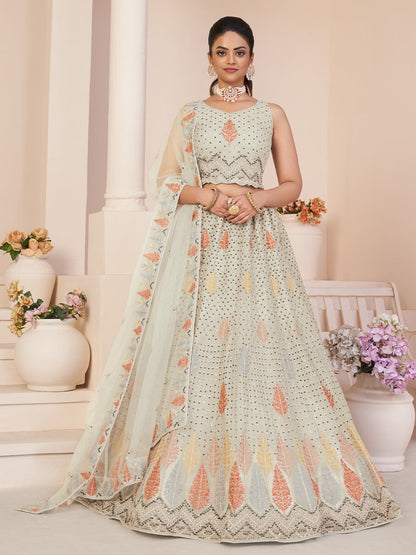Rajwada White Georgette Embroidered Semi Stitched Lehenga With Unstitched Blouse for Women