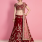 Rajwada Women Red Embroidered Velvet Silk Semi Stitched Lehenga With Unstitched Blouse