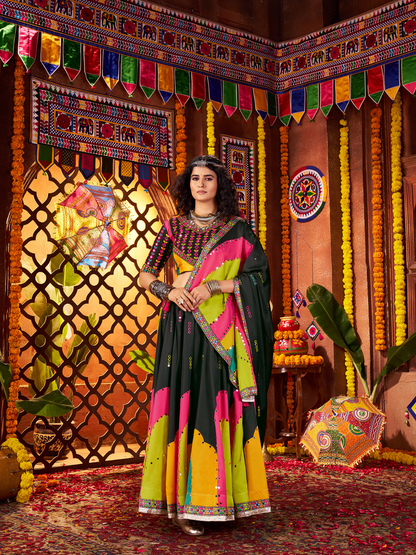 Rajwada Black Silk Blend Printed Semi-Stitched Lehenga For Women