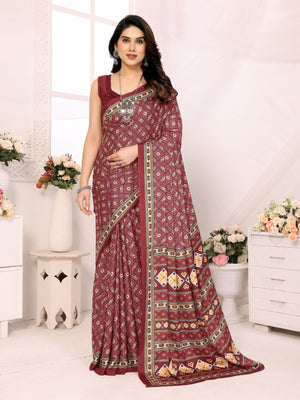 Rajwada Maroon Georgette Printed Saree For Women