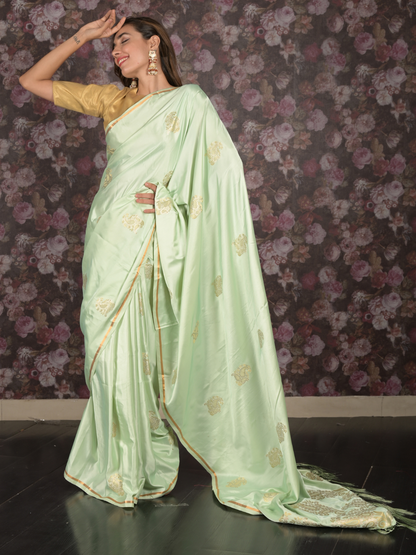Rajwada Light Green Woven Silk Blend Saree With Unstitched Blouse For Women