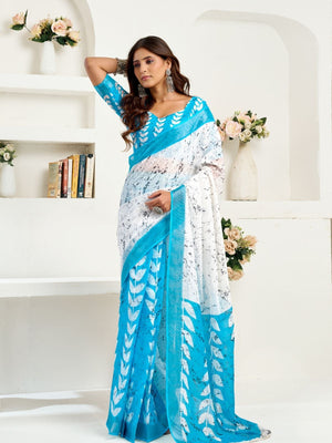 Rajwada Sky Blue Cotton Linen Zari Work Saree For Women