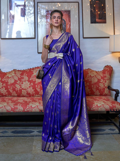 Rajwada Blue Silk Blend Woven Saree With Unstitched Blouse for Women