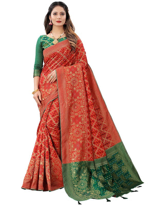 Rajwada Red Silk Blend Embellished Saree For Women