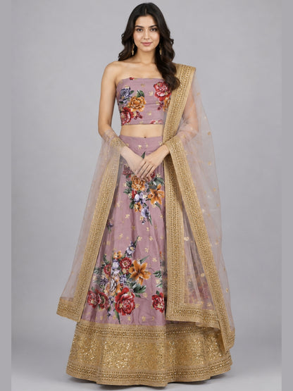 Lavender Silk Blend Embellished Lehenga
