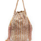 Rajwada Women Pink And Gold Beaded Potli Bag With Tassels