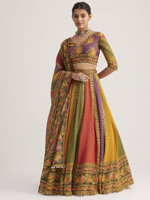 Rajwada Multicolor Organza Silk Printed Stitched lehenga For Women