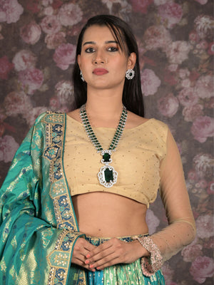 Rajwada Green Stones Long Jewelery Set For Women