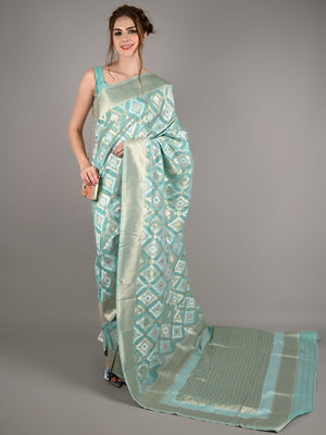 Blue Linen Woven Saree With Unstitched Blouse