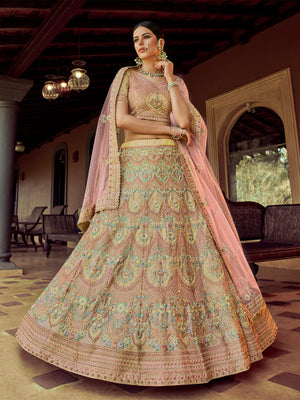 Rajwada Pink Embroidered Georgette Semi Stitched Lehenga With Blouse For Women