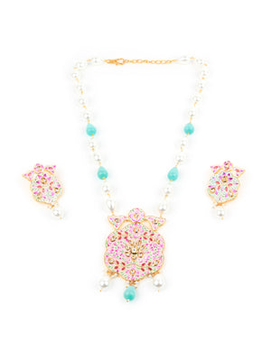 Rajwada Pink And Green Alloy Jewellery Set For Women