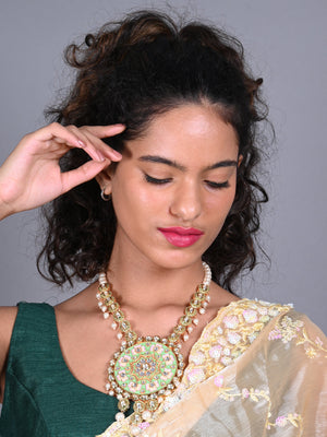 Rajwada Green Meenkari And Kundan Embellished Neck Piece For Women