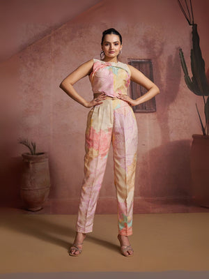 Rajwada Pink Cotton Blend Printed Co-ord Set For Women