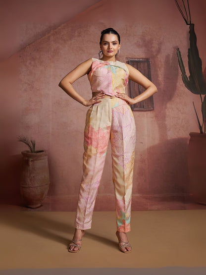 Rajwada Pink Cotton Blend Printed Co-ord Set For Women