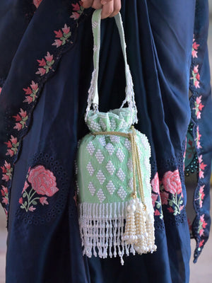 Rajwada Light Green Embroidered Potli Bag For Women