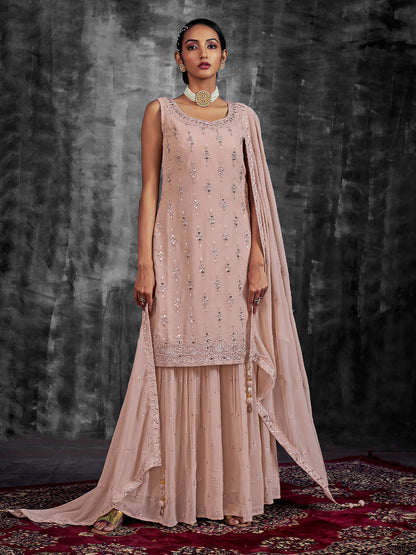 Rajwada Women Beautiful Embroidered Peach Georgette Stitched Kurta Set