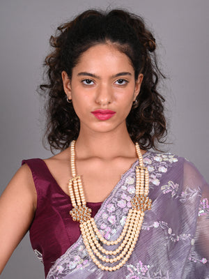 Rajwada Off White Faux Pearls Embellished Long Neck Piece For Women