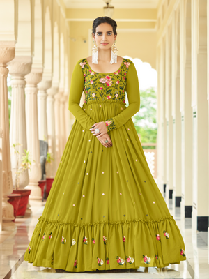 Rajwada Women Designer Olive Georgette Semi Stitched Gown