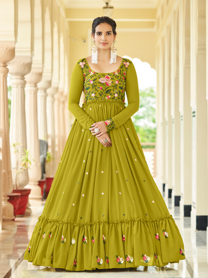 Rajwada Women Designer Olive Georgette Semi Stitched Gown