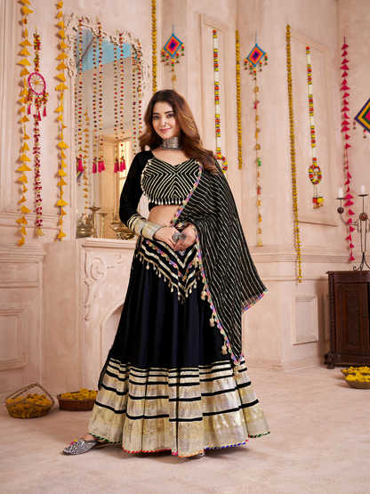 Rajwada Black Viscose Cotton Embroidered Semi-Stitched Lehenga Choli For Women