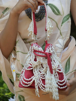 Rajwada Red Embroidered Potli Bag For Women