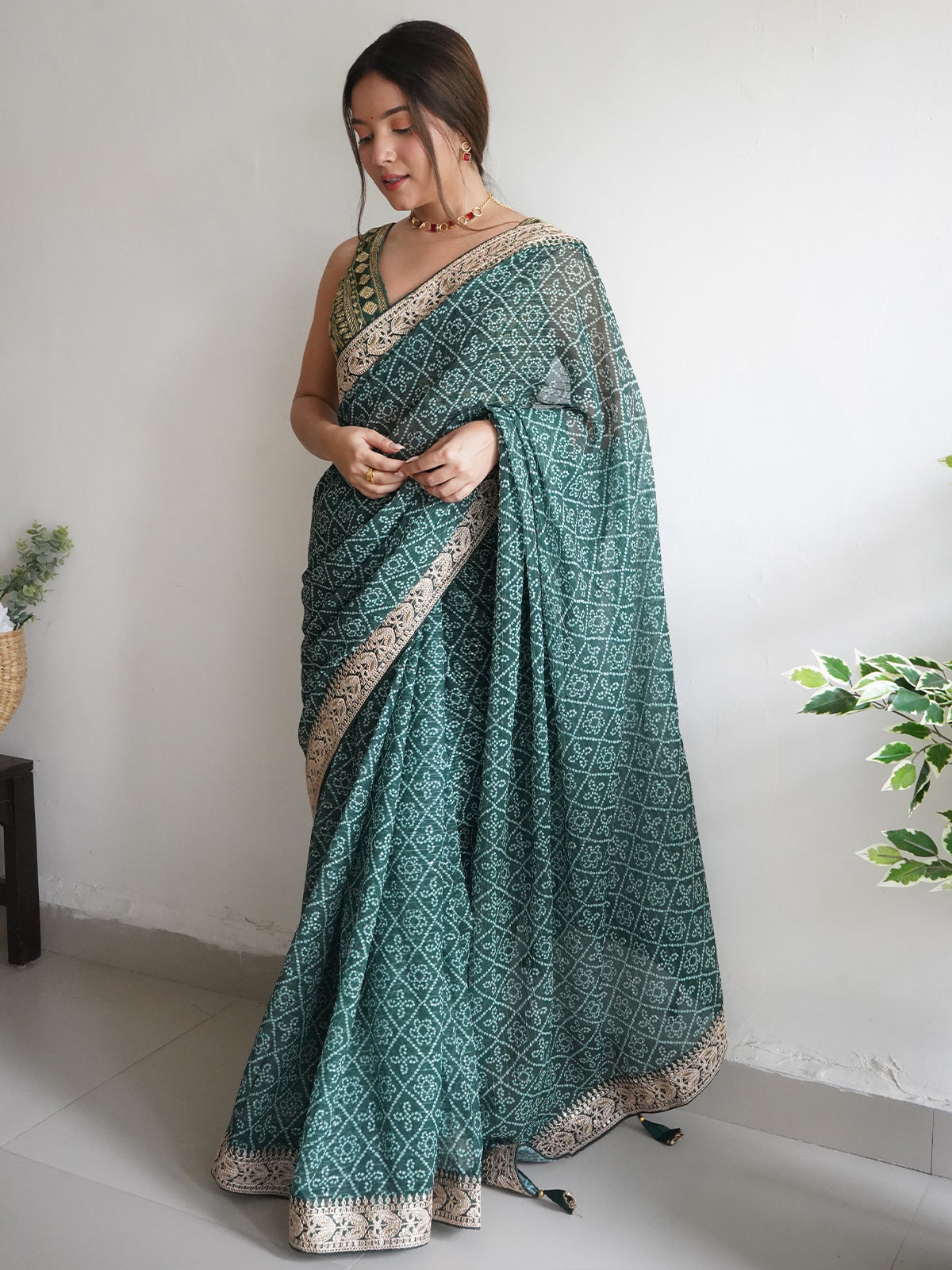 Rajwada - Beautiful Teal Georgette Silk Saree with Unstitched Blouse
