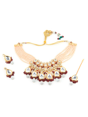 Rajwada Maroon And White Alloy Jewellery Set For Women