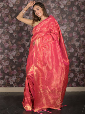 Rajwada Royal Magenta Silk Blend Woven Saree with Unstitched Blouse for Women
