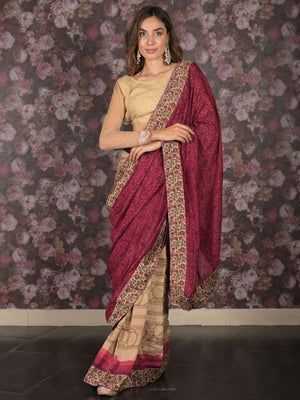 Rajwada Purple Printed Chiffon Saree Without Blouse for Women