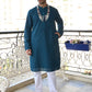 Rajwada Teal Embroidered Cotton Kurta Set For Men
