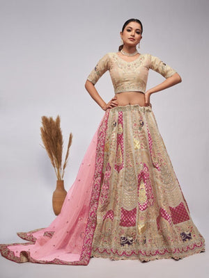 Rajwada Gold Organza Embellished Semi-Stitched Lehenga With Unstitched Blouse For Women